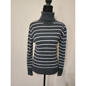 Tommy Hilfiger Women's Large Grey & White Striped Sweater Y2k
